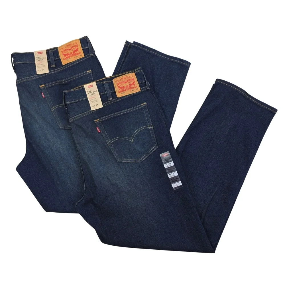 Levi's 541 Athletic Taper Jeans Mens 42x34 Dark Wash Blue Stretch Denim 2-Pack